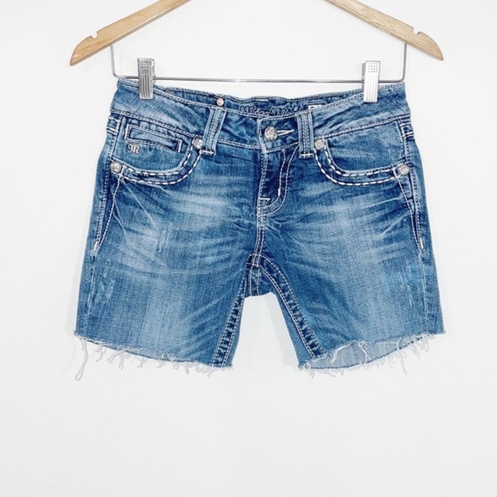 MISS ME Cutoff Denim Shorts Skinny Low Rise With Bling Size 26